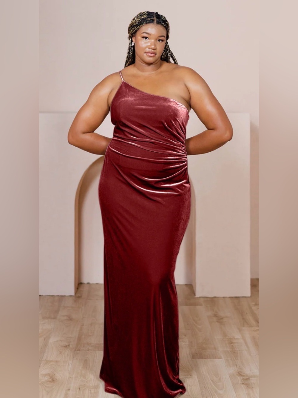 Revelry Jade Velvet Dress Romantic Rose One Shoulder Maxi Gown Bridesmaid Sz 10